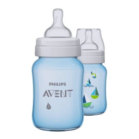 Avent Classic+ Feeding Bottle 2-Pack 1m+ 260ml (Boys/Boats) - SCF573/22