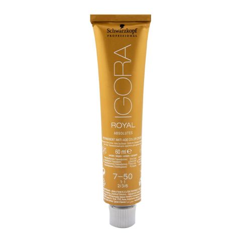 Schwarzkopf Igora Royal Absolutes Hair Color 7-50 Medium Blonde Gold Natural