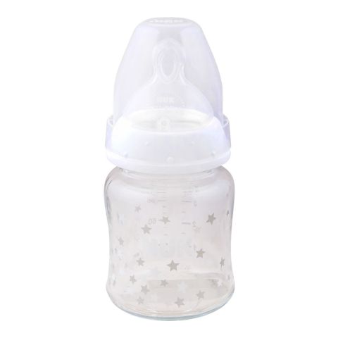 Nuk First Choice+ Silicone Glass Feeding Bottle, White/Stars, M, 0-6m, 120ml, 10747092