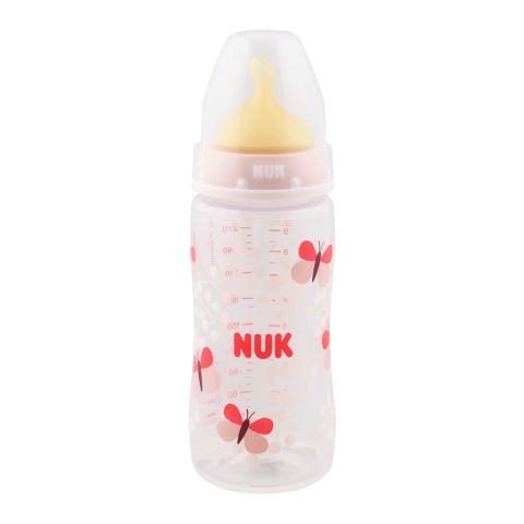 Nuk First Choice+ Latex Feeding Bottle, M, 0-6m, Butterfly Art, 300ml, 10741797