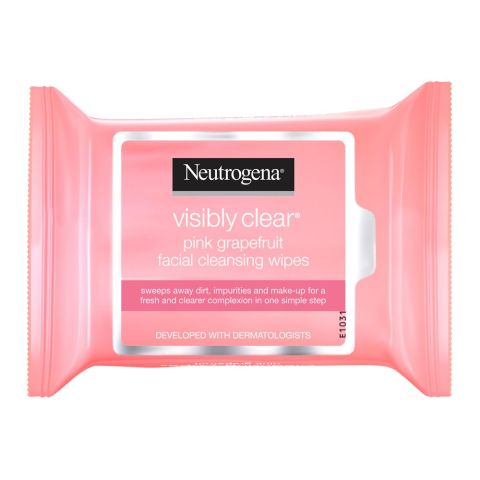 Neutrogena Visible Clear Pink Grapefruit Facial Cleansing  Wipes, 25-Pack