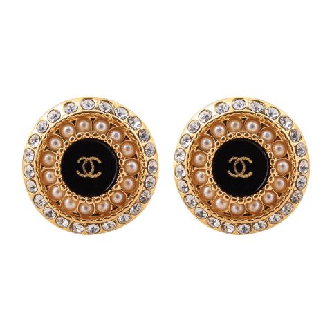 Channel Style Girls Earrings, Black, NS-040