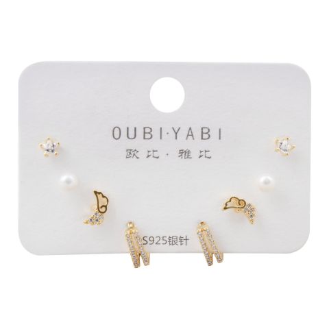 Oubi Yabi Girls Earrings Set, 4 Pairs, Golden, NS-045