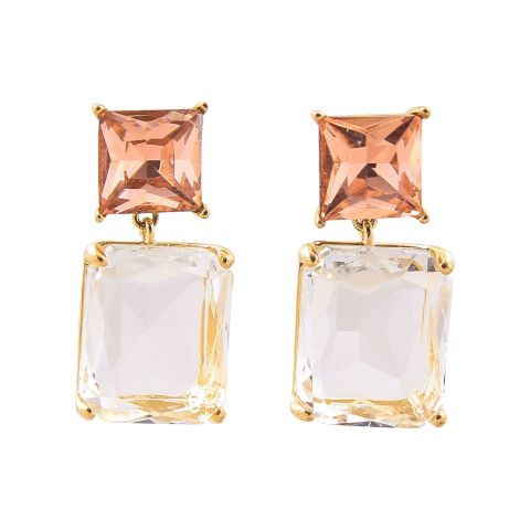 Girls Earrings, Golden, White Stone, NS-057