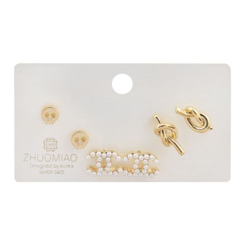 Channel Style Girls Earrings Set, 3 Paris, NS-084