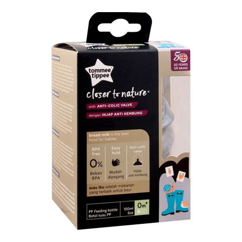 Tommee Tippee Closer To Nature Anti-Colic PP Feeding Bottle, 0m+ 150ml/5oz, 422675/38