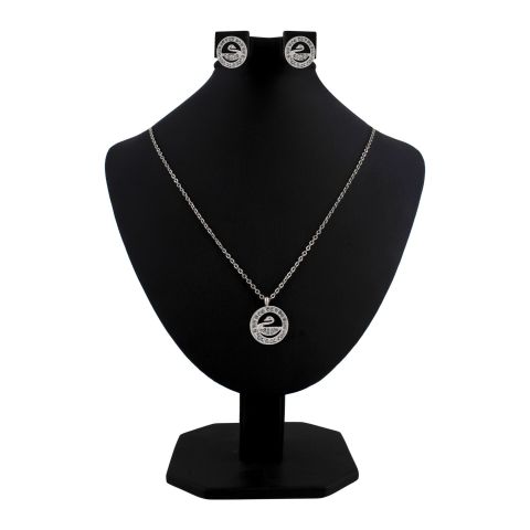 Swarovski Style Girls Locket & Earrings Set, Silver, NS-0187