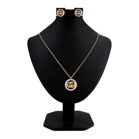 Gucci Style Girls Locket & Earrings Set, Golden, NS-0190