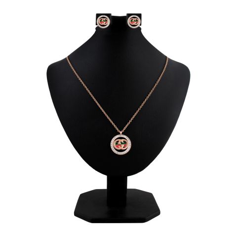Gucci Style Girls Locket & Earrings Set, Rose Gold, NS-0190