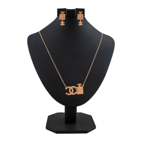 Channel Style Girls Locket & Earrings Set, Rose Gold, NS-0192