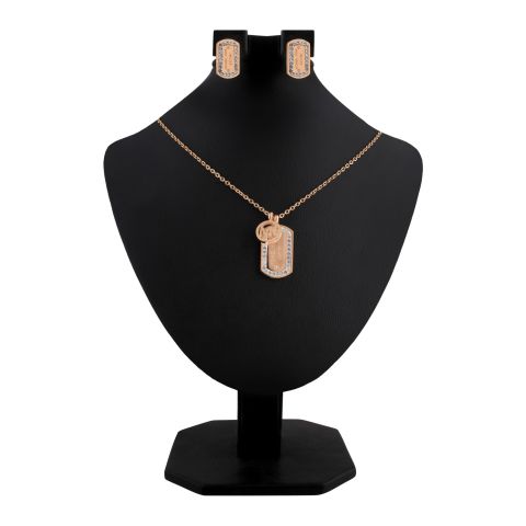 MK Style Girls Locket & Earrings Set, Rose Gold, NS-0193