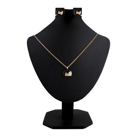 Swarovski Style Girls Locket & Earrings Set, Golden, NS-0195