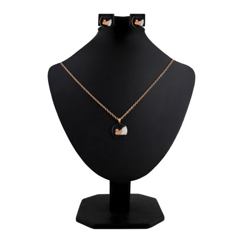 Swarovski Style Girls Locket & Earrings Set, Rose Gold, NS-0195