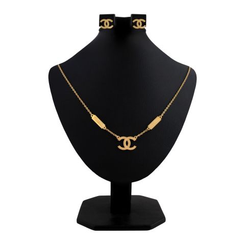 Channel Style Girls Locket & Earrings Set, Golden, NS-0197