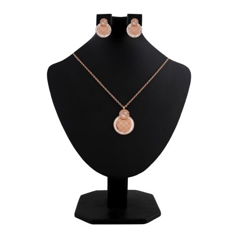 Gucci Style Girls Locket & Earrings Set, Rose Gold, NS-0198