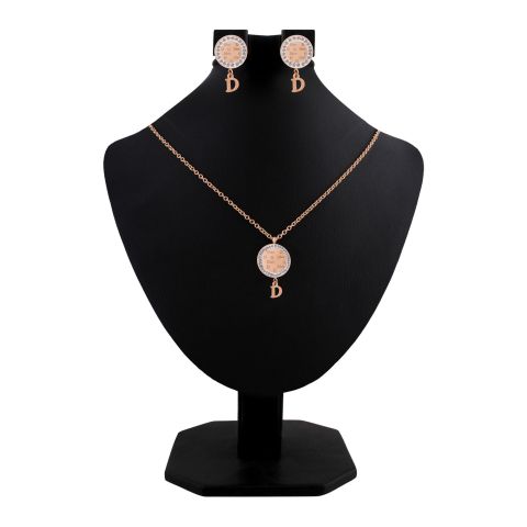 Dior Style Girls Locket & Earrings Set, Rose Gold, NS-0202