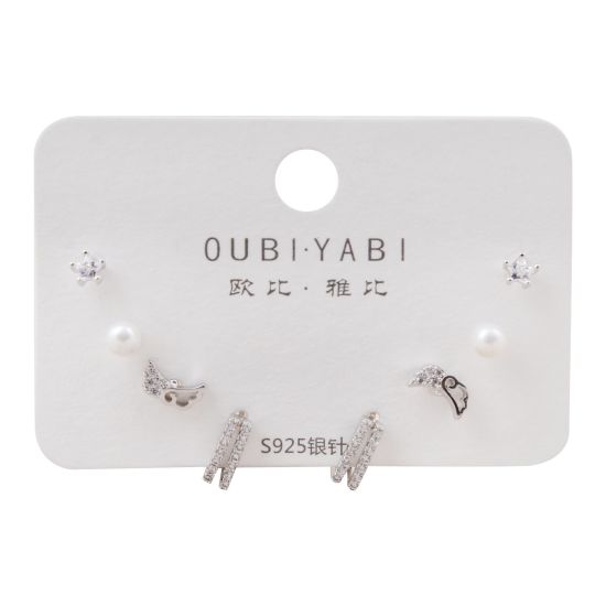 Oubi Yabi Girls Earrings Set, 4 Pairs, Silver, NS-045