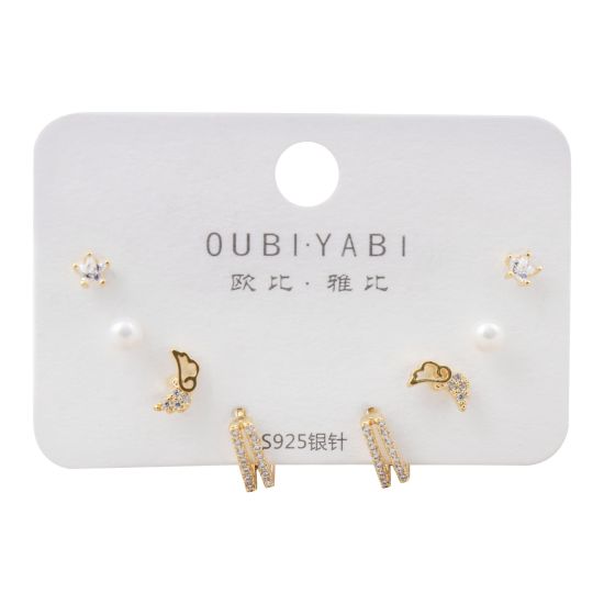 Oubi Yabi Girls Earrings Set, 4 Pairs, Golden, NS-045
