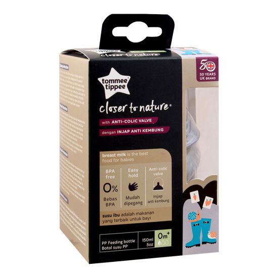 Tommee Tippee Closer To Nature Anti-Colic PP Feeding Bottle, 0m+ 150ml/5oz, 422675/38
