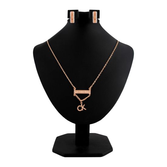 CK Style Girls Locket & Earrings Set, Rose Gold, NS-0189
