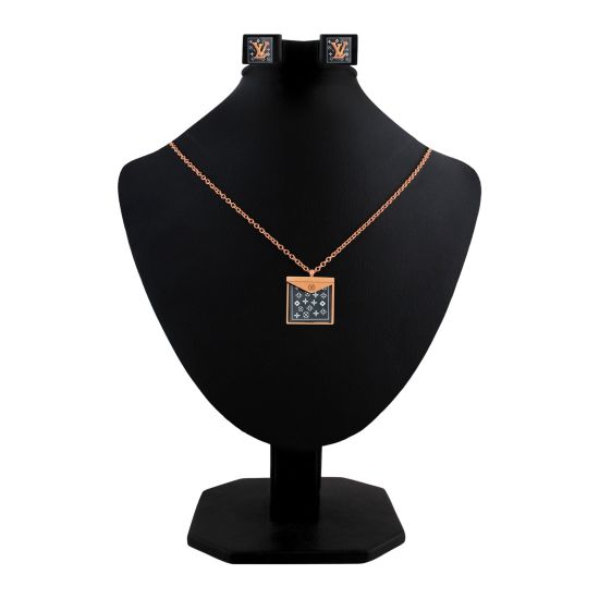 LV Style Girls Locket & Earrings Set, Rose Gold, NS-0191