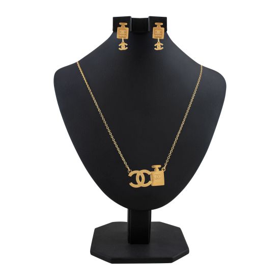 Channel Style Girls Locket & Earrings Set, Golden, NS-0192
