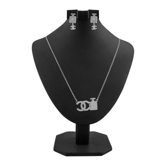 Channel Style Girls Locket & Earrings Set, Silver, NS-0192