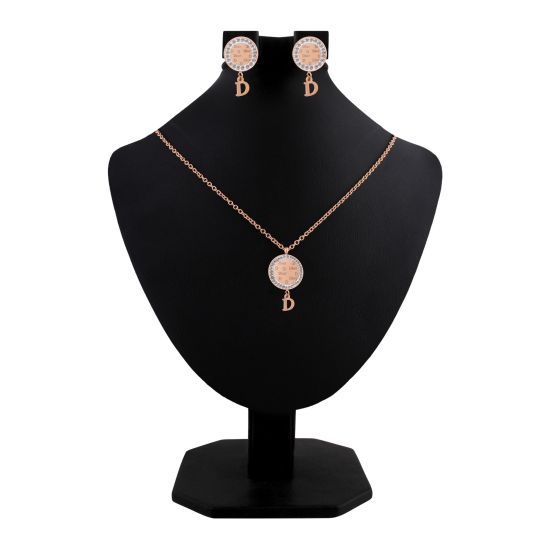 Dior Style Girls Locket & Earrings Set, Rose Gold, NS-0202