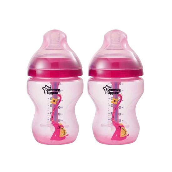 Tommee Tippee Advanced Anti-Colic PP Baby Feeding Bottle, Red/Elephant, 2-Pack, 0m+, 260ml/9oz, 422658/38